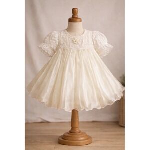 Vintage Girls Lace Babydoll Dress 1980s Puff Sleeve Special Occasion